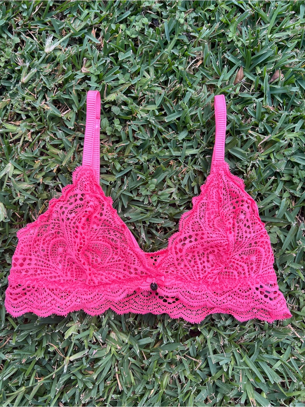 LOV Neon Pink Floral Lace Bralette Women's Small Sheer Unlined Pullover